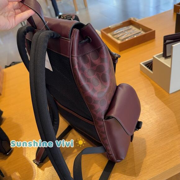 NWT COACH MEN'S Clark Backpack In Signature Canvas CCF90 BLACK CURRANT - Picture 3 of 7